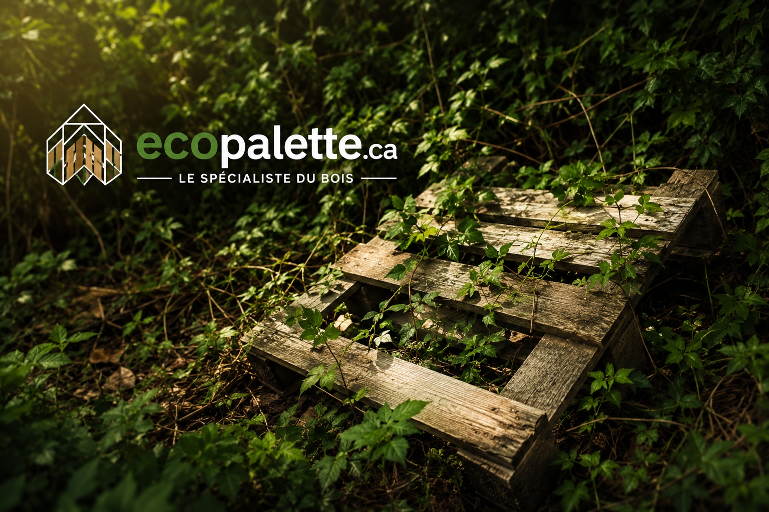 Palettes de bois recyclées dans un entrepôt à Rigaud